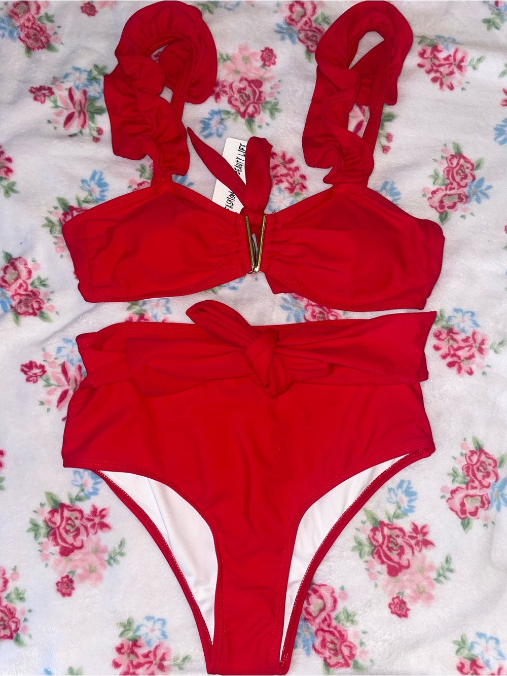 Red women’s Two-Piece High-Waist Bikini